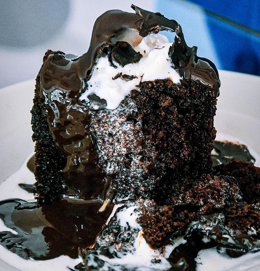 Decadent and Moist Chocolate Cake with Ice Cream !