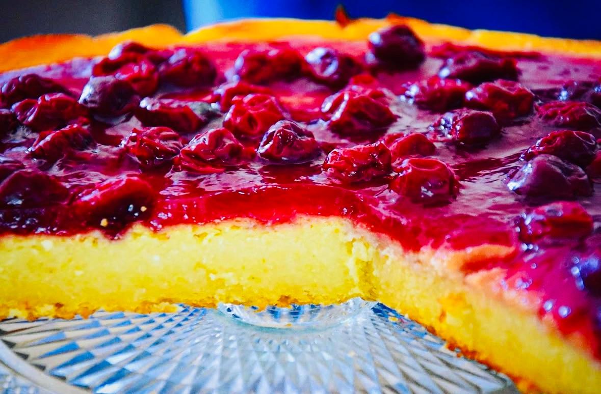 🍒 Polenta Cheesecake with a Sour Cherry Layer (Light Version)!